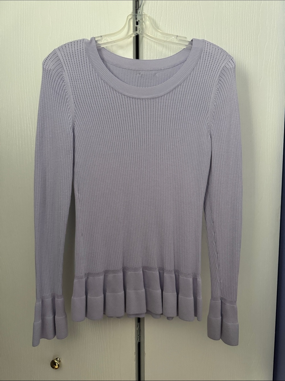 Michael Kors Lilac Ruffle-Hem Long Sleeve Knit Top